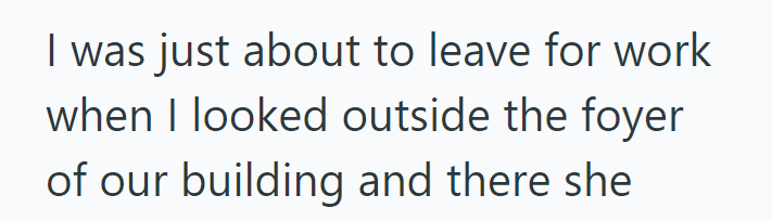 I was just about to leave for work when I looked outside the foyer of our building and there she