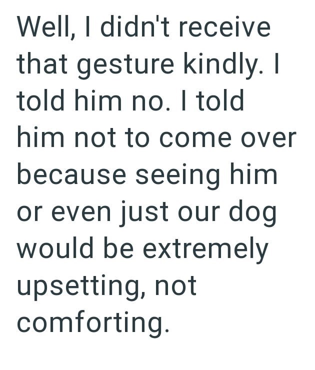 Well, I didn't receive that gesture kindly. I told him no. I told him not to come over because seeing him or even just our dog would be extremely upsetting, not comforting.