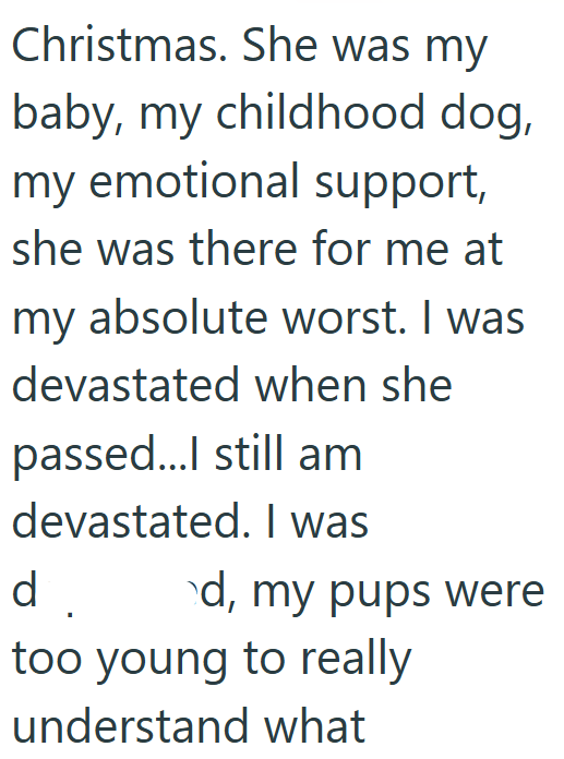 Christmas. She was my baby, my childhood dog, my emotional support, she was there for me at my absolute worst. I was devastated when she passed...I still am devastated. I was d od, my pups were too young to really understand what