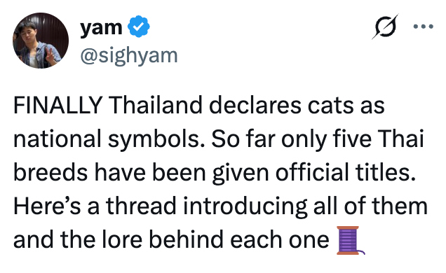 yam @sighyam ... FINALLY Thailand declares cats as national symbols. So far only five Thai breeds have been given official titles. Here's a thread introducing all of them and the lore behind each one