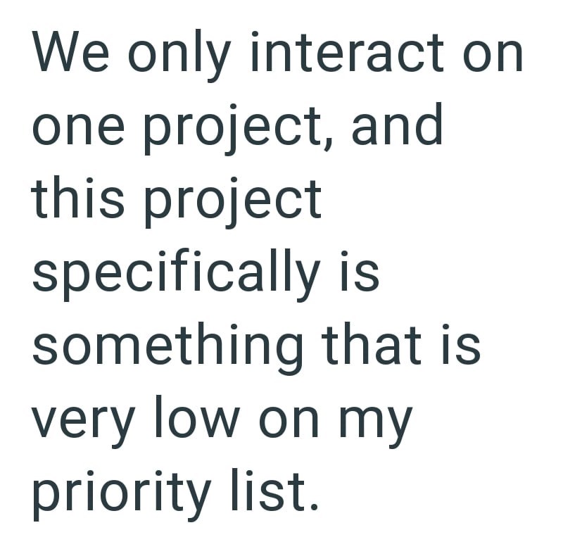 We only interact on one project, and this project specifically is something that is very low on my priority list.