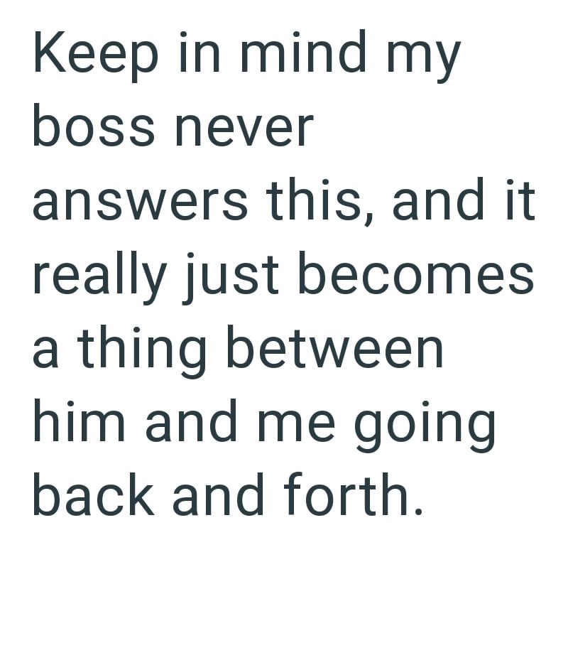 Keep in mind my boss never answers this, and it really just becomes a thing between him and me going back and forth.