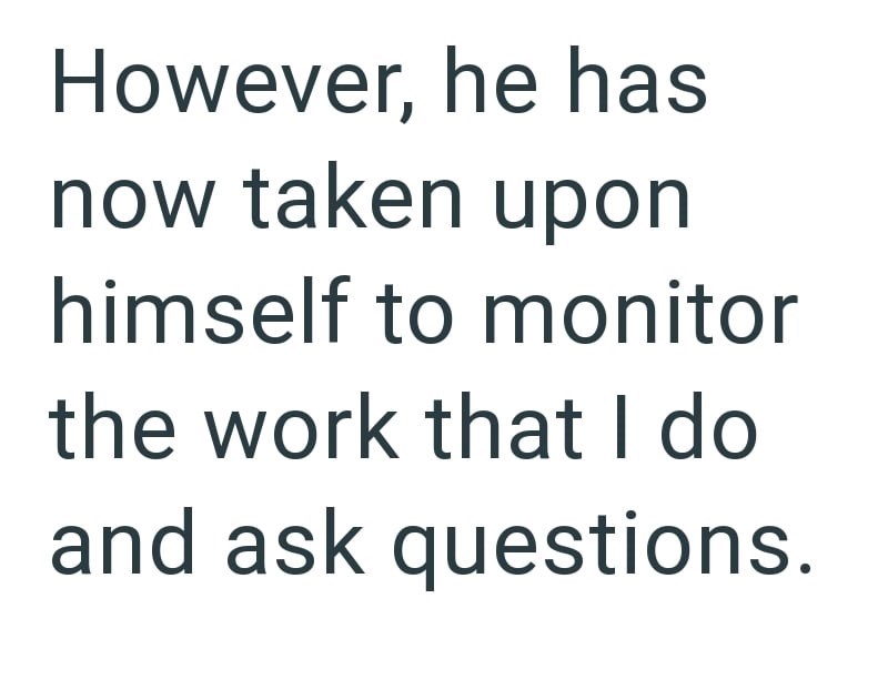 However, he has now taken upon himself to monitor the work that I do and ask questions.
