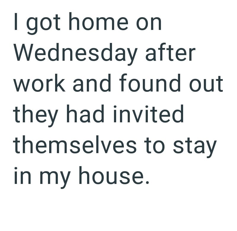 I got home on Wednesday after work and found out they had invited themselves to stay in my house.