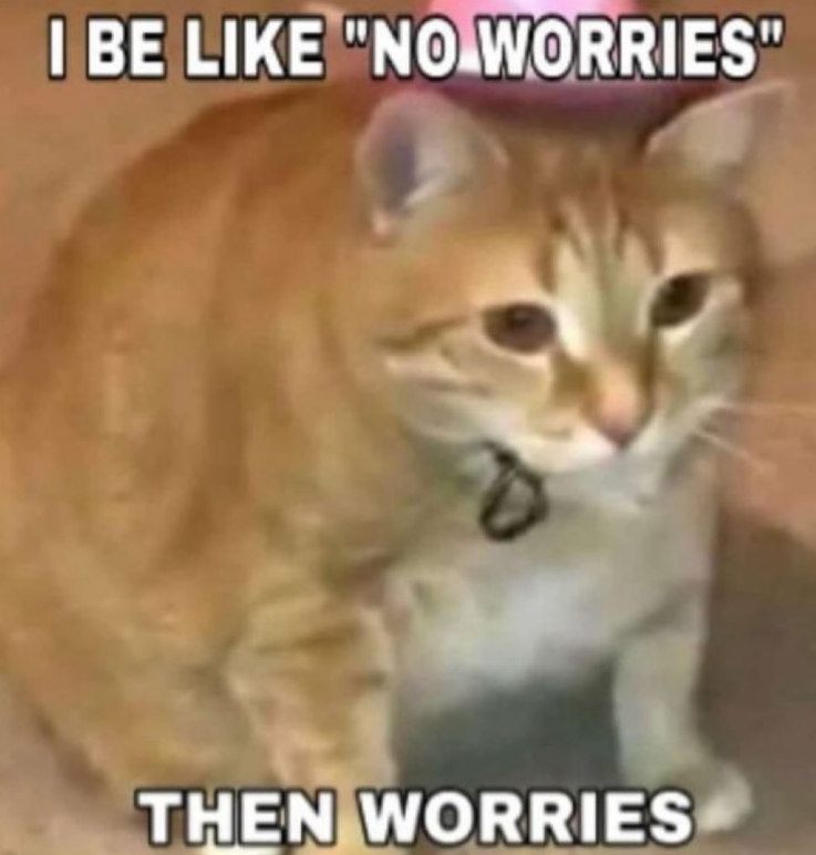 I BE LIKE "NO WORRIES" THEN WORRIES