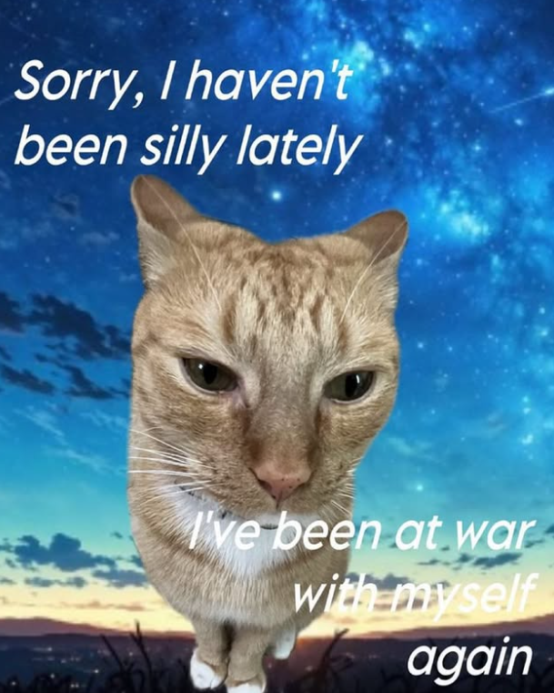 Sorry, I haven't been silly lately I've been at war with myself again