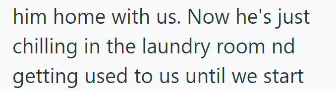 him home with us. Now he's just chilling in the laundry room nd getting used to us until we start