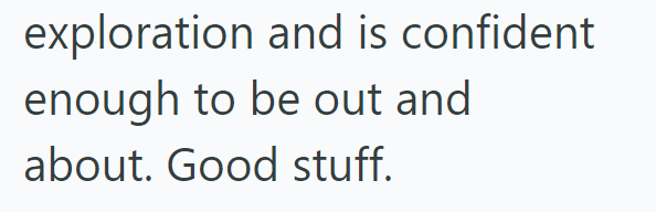 exploration and is confident enough to be out and about. Good stuff.