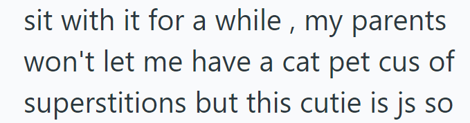 sit with it for a while, my parents won't let me have a cat pet cus of superstitions but this cutie is js so
