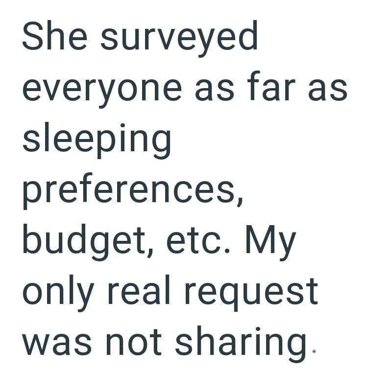 She surveyed everyone as far as sleeping preferences, budget, etc. My only real request was not sharing.