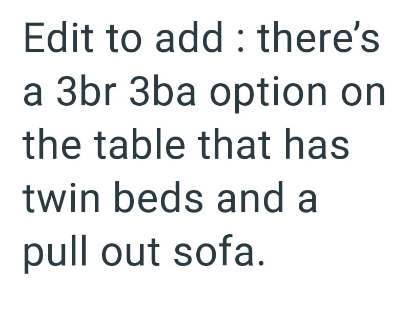 Edit to add there's a 3br 3ba option on the table that has twin beds and a pull out sofa.