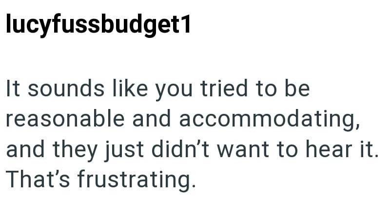 lucyfussbudget1 It sounds like you tried to be reasonable and accommodating, and they just didn't want to hear it. That's frustrating.