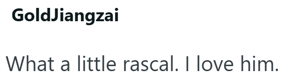 GoldJiangzai What a little rascal. I love him.
