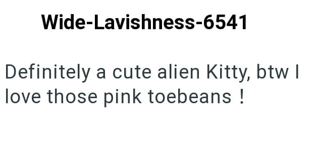 Wide-Lavishness-6541 Definitely a cute alien Kitty, btw I love those pink toebeans!