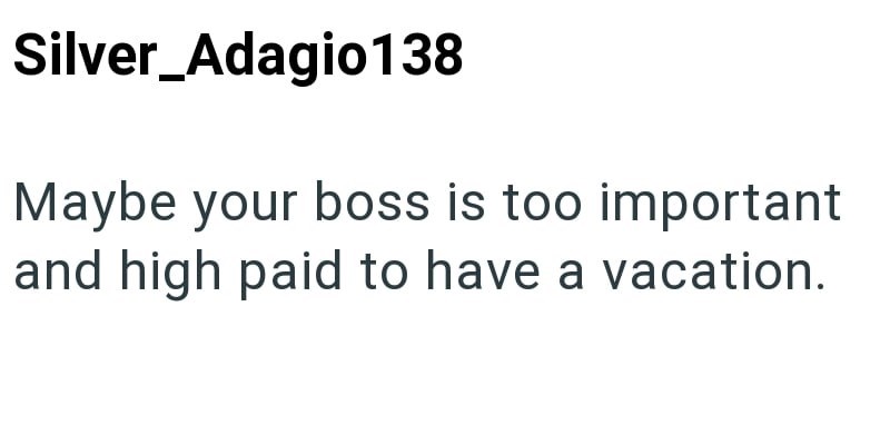 Silver_Adagio138 Maybe your boss is too important and high paid to have a vacation.