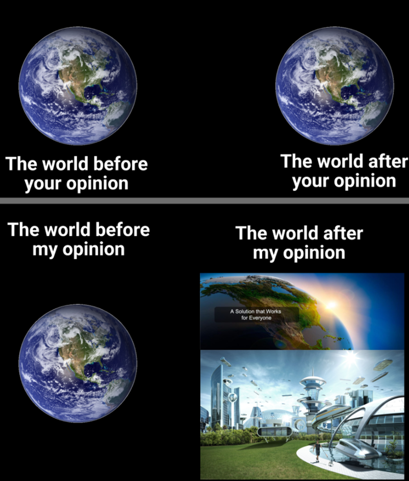 The world before your opinion The world before my opinion The world after your opinion The world after my opinion A Solution that Works for Everyone