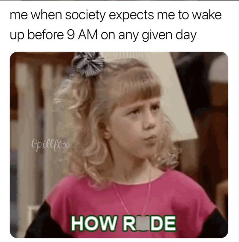 me when society expects me to wake up before 9 AM on any given day Cpillfox HOW RODE