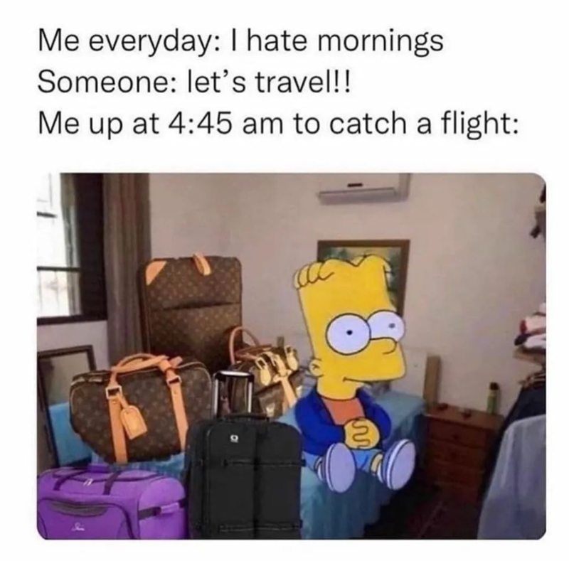 Me everyday: I hate mornings Someone: let's travel!! Me up at 4:45 am to catch a flight: S