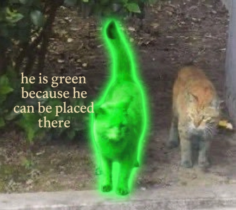 he is green because he can be placed there