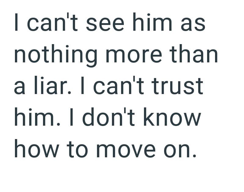 I can't see him as nothing more than a liar. I can't trust him. I don't know how to move on.
