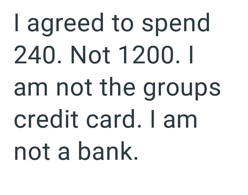 I agreed to spend 240. Not 1200. I am not the groups credit card. I am not a bank.