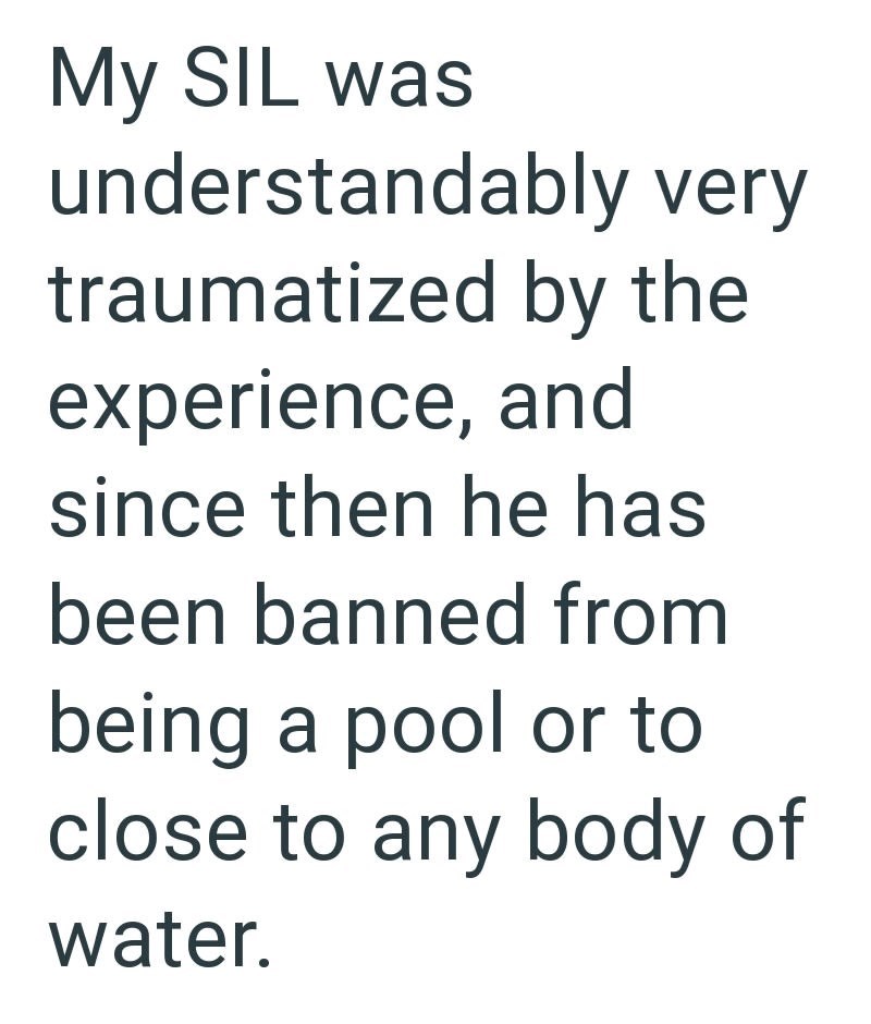 My SIL was understandably very traumatized by the experience, and since then he has been banned from being a pool or to close to any body of water.