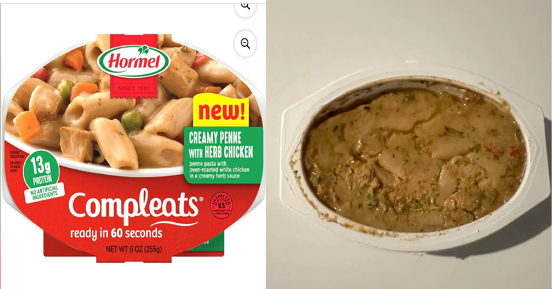 SUCCESTION Hormel Q SINCE 1891 13g PROTEIN NO ARTIFICIAL new! CREAMY PENNE WITH HERB CHICKEN penne pasta with oven-roasted white chicken in a creamy herb sauce Compleats ready in 60 seconds NET WT 9 OZ (255g)