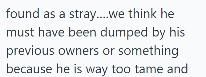 found as a stray....we think he must have been dumped by his previous owners or something because he is way too tame and