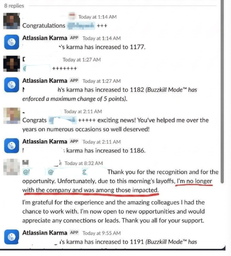 8 replies Congratulations Today at 1:14 AM +++ Atlassian Karma APP Today at 1:14 AM [ 's karma has increased to 1177. Today at 1:27 AM +++++++ Atlassian Karma APP Today at 1:27 AM ↑ h's karma has increased to 1182 (Buzzkill Mode™ has enforced a maximum change of 5 points). Congrats Today at 2:11 AM +++++ exciting news! You've helped me over the years on numerous occasions so well deserved! Atlassian Karma APP Today at 2:11 AM karma has increased to 1186. Today at 8:32 AM Thank you for the recogn