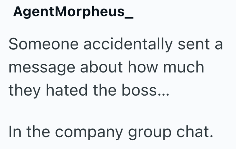 AgentMorpheus_ Someone accidentally sent a message about how much they hated the boss... In the company group chat.