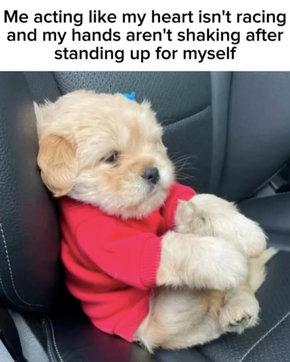 Me acting like my heart isn't racing and my hands aren't shaking after standing up for myself