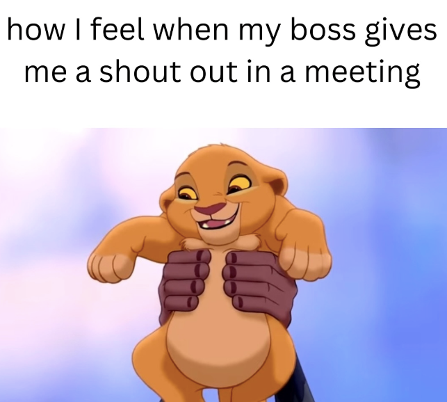how I feel when my boss gives me a shout out in a meeting