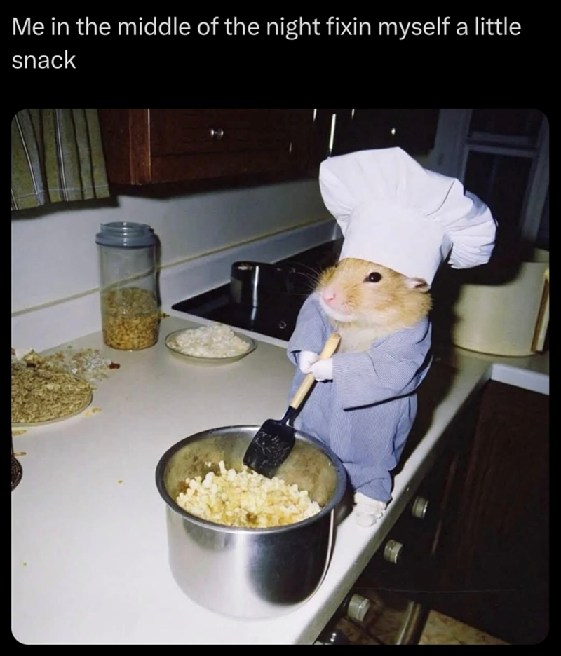 Me in the middle of the night fixin myself a little snack