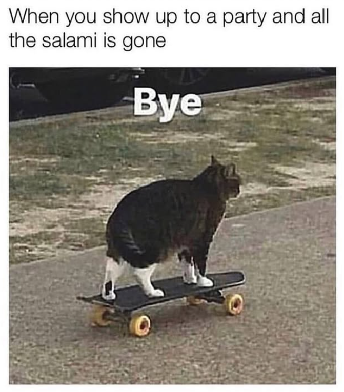 When you show up to a party and all the salami is gone Bye