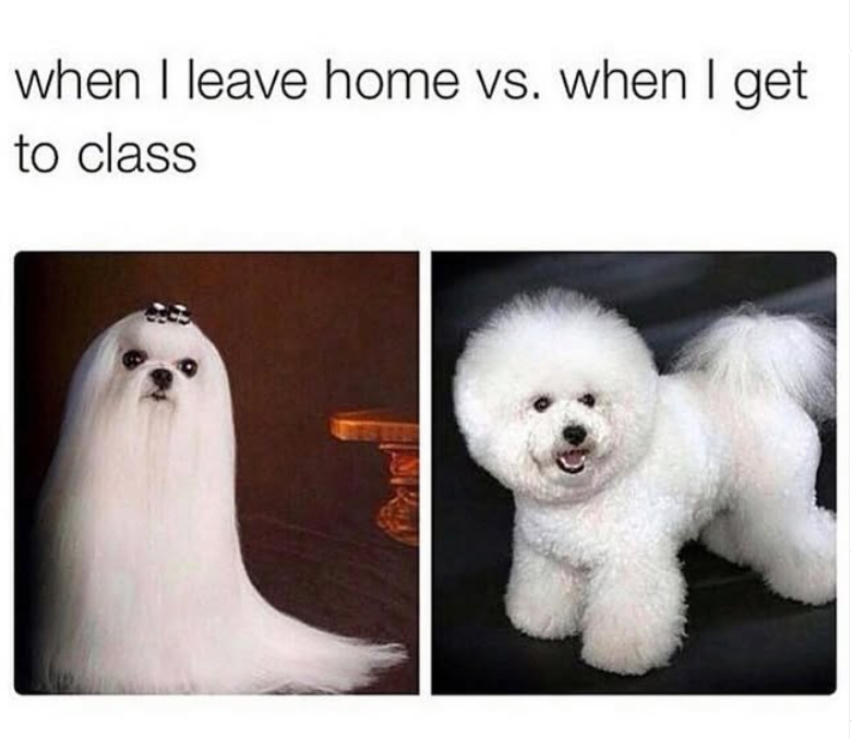 when I leave home vs. when I get to class