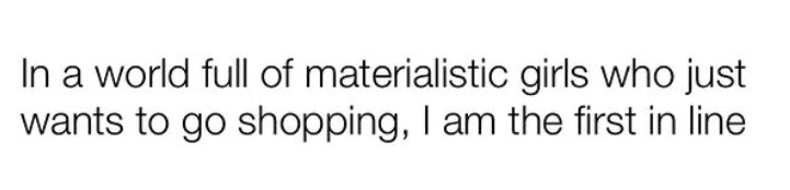 In a world full of materialistic girls who just wants to go shopping, I am the first in line