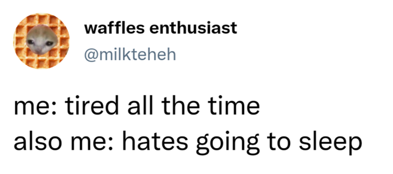 waffles enthusiast @milkteheh me: tired all the time also me: hates going to sleep