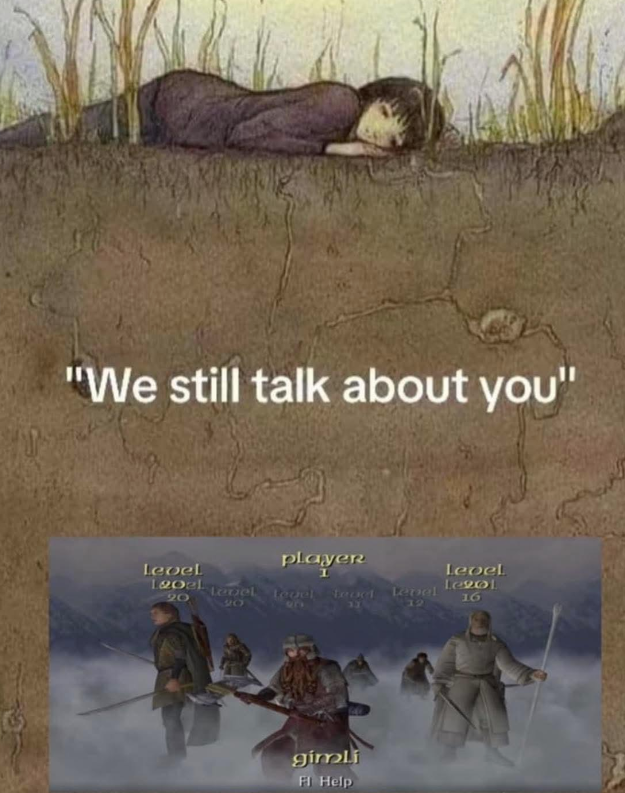 "We still talk about you" Level player Level Legol 20 Leriel 90 Level tract 33 Level 39 16 gimli FI Help