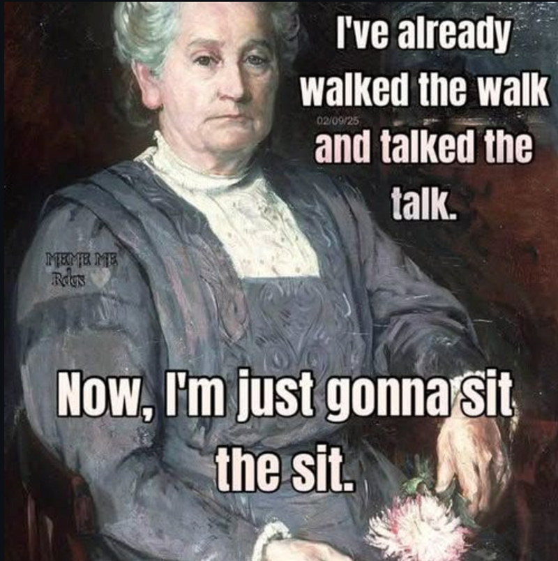 MEME ME Rags I've already walked the walk 02/09/25 and talked the talk. Now, I'm just gonna sit the sit.