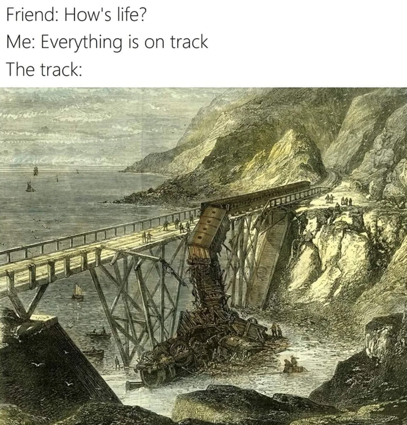 Friend: How's life? Me: Everything is on track The track: