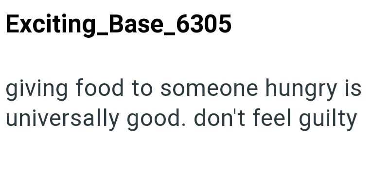 Exciting_Base_6305 giving food to someone hungry is universally good. don't feel guilty