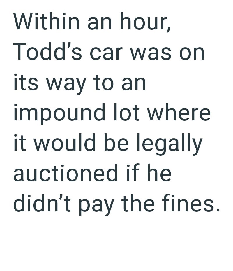 Within an hour, Todd's car was on its way to an impound lot where it would be legally auctioned if he didn't pay the fines.