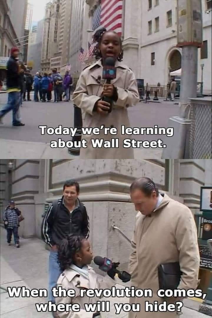 Today we're learning about Wall Street. Bro When the revolution comes, where will you hide?