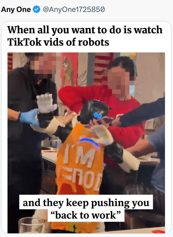 Any One @AnyOne1725850 When all you want to do is watch TikTok vids of robots IM ΠΟΣ and they keep pushing you "back to work"