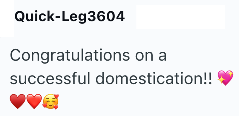 Quick-Leg3604 Congratulations on a successful domestication!!