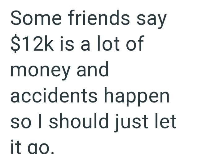 Some friends say $12k is a lot of money and accidents happen so I should just let it ao.