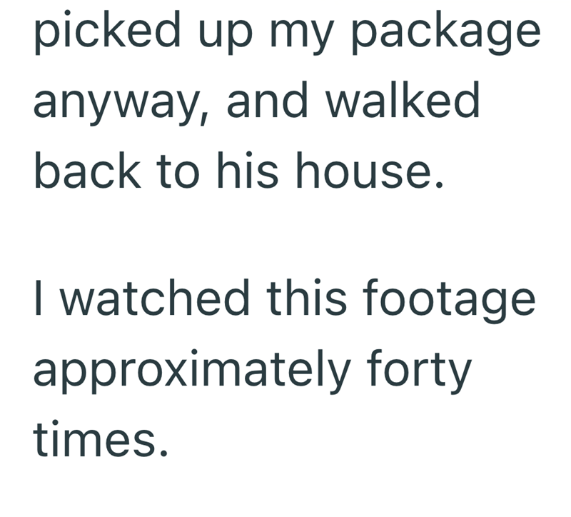 picked up my package anyway, and walked back to his house. I watched this footage approximately forty times.