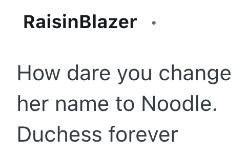RaisinBlazer How dare you change her name to Noodle. Duchess forever