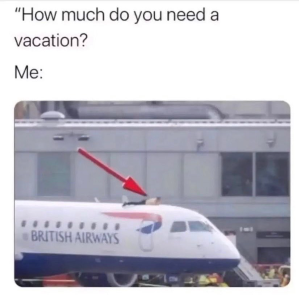 "How much do you need a vacation? Me: ********* BRITISH AIRWAYS