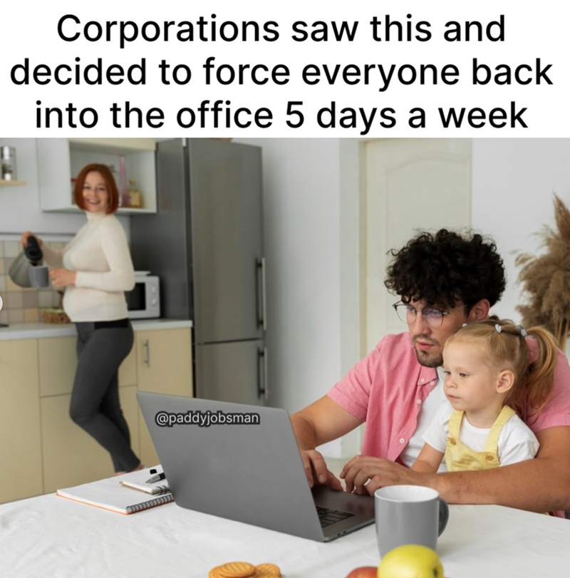Corporations saw this and decided to force everyone back into the office 5 days a week @paddyjobsman